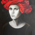 Autoportret w czerwonym turbanie, olej na płótnie, 90x70 cm, 2019
