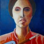 Autoportret z paletą, olej na płótnie, 40x30 cm, 2023/2024